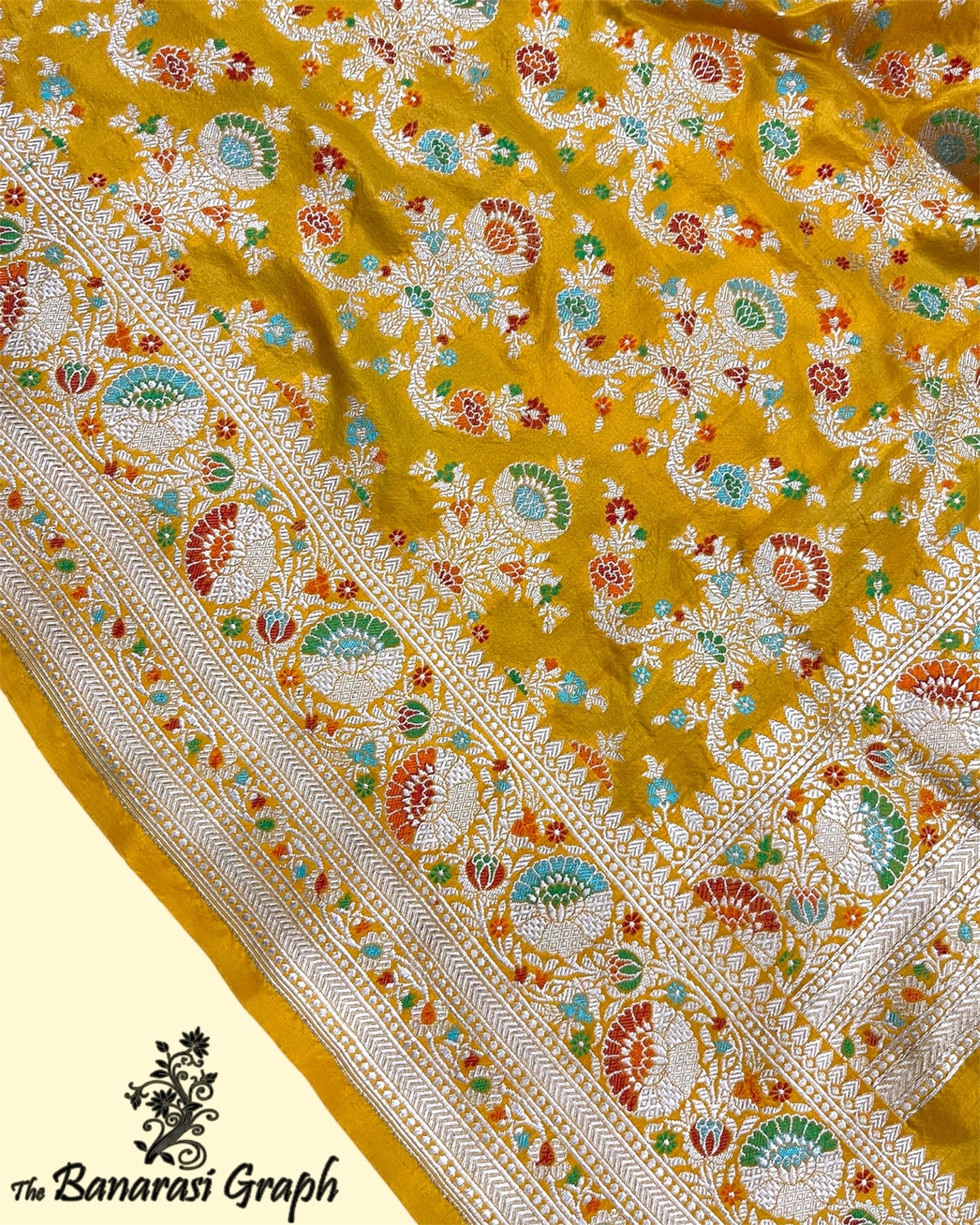 Yellow Pure Katan Handloom Silk - All Over Jaal Work with Meenakari Banarasi Saree