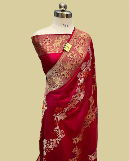 Pure Katan Kadhua Handloom Silk - Strip Sona Rupa with Meenakari Banarasi Saree