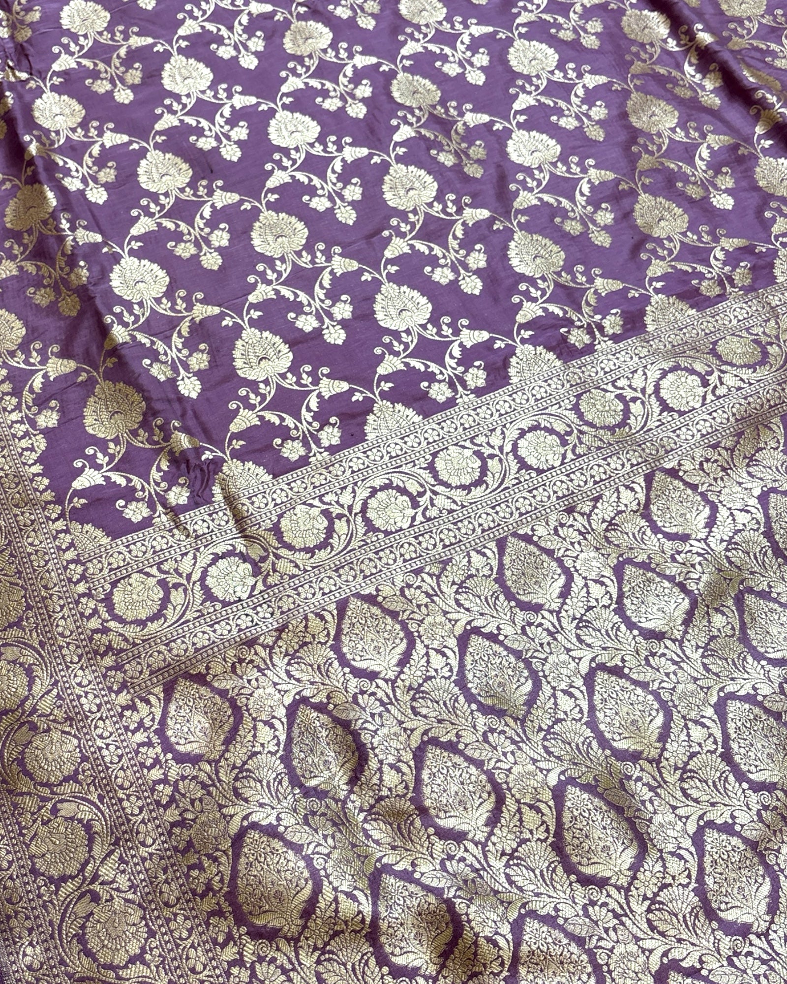 Purple Pure Katan Handloom Silk - All Over Jaal Work Banarasi Saree