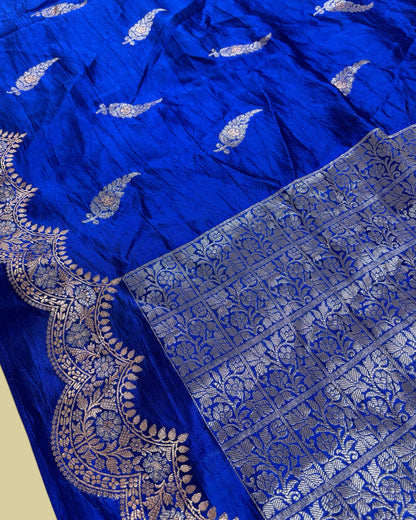 Royal Blue Raw Mango Kadhua Silk - Banarasi Saree