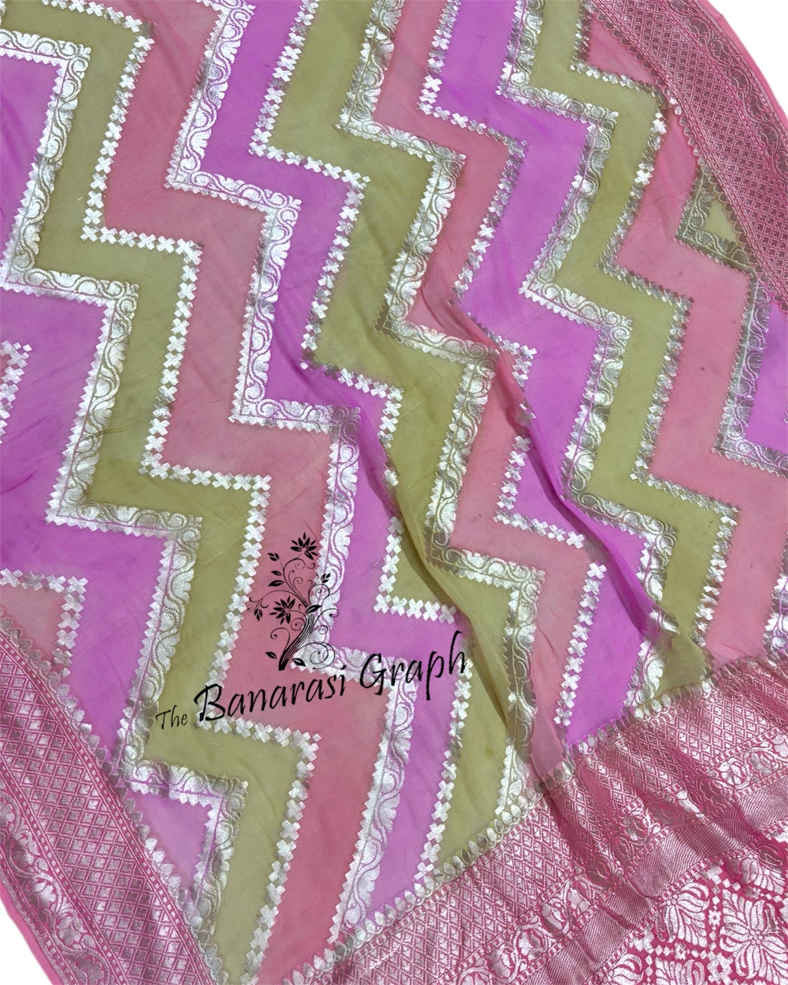 Rangkart Khaddi Georgette Water Zari - With Handbrush Pure Banarasi Saree
