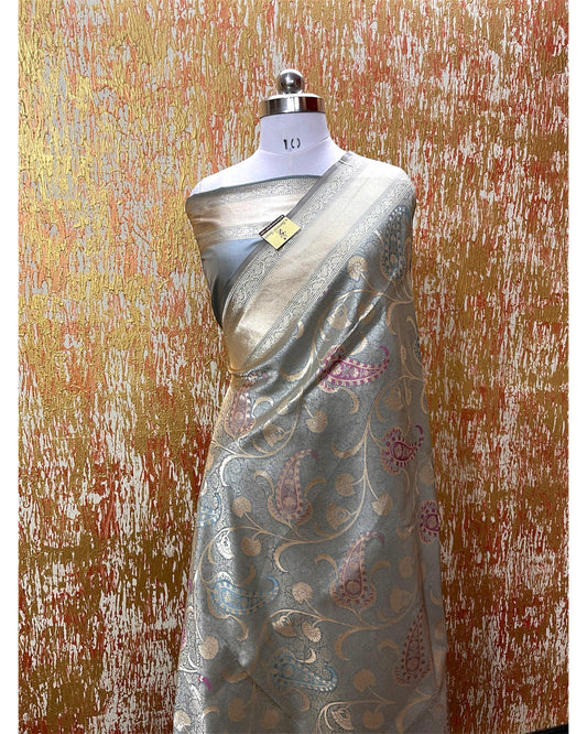 Pure Katan Handloom Silk - All over Jaal Work with Meenakari Banarasi Saree