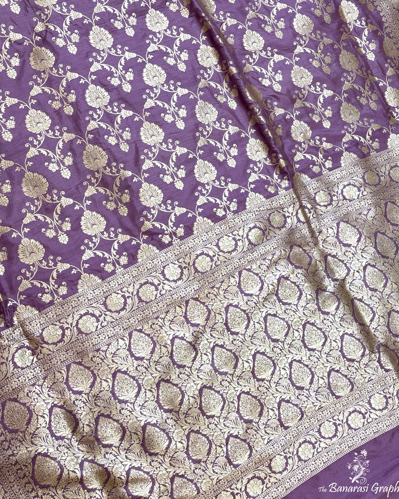 Purple Pure Katan Handloom Silk - All Over Jaal Work Banarasi Saree