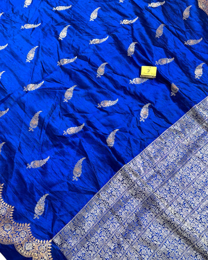 Royal Blue Raw Mango Kadhua Silk - Banarasi Saree