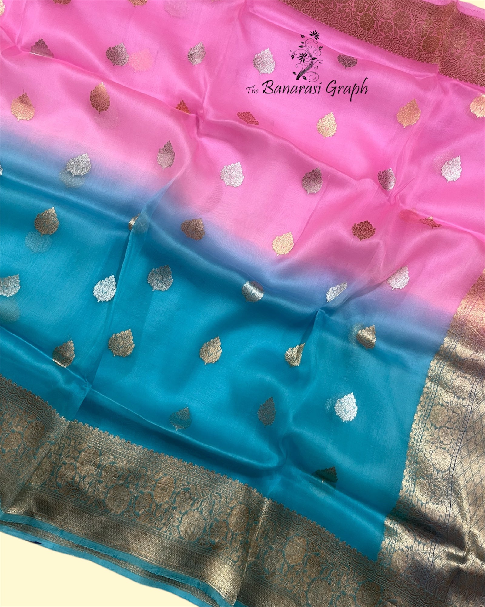 Dual Shade Pure Kora Handloom Silk - Kadhua Motifs Banarasi Saree