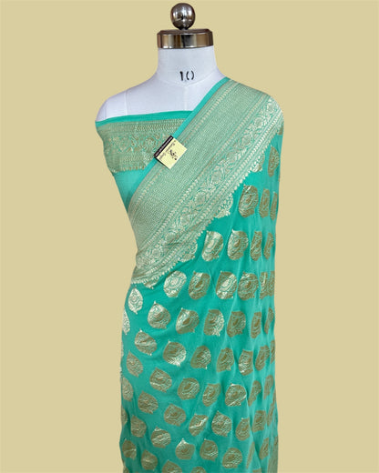 C Green Khaddi Georgette Water Zari - Banarasi Saree