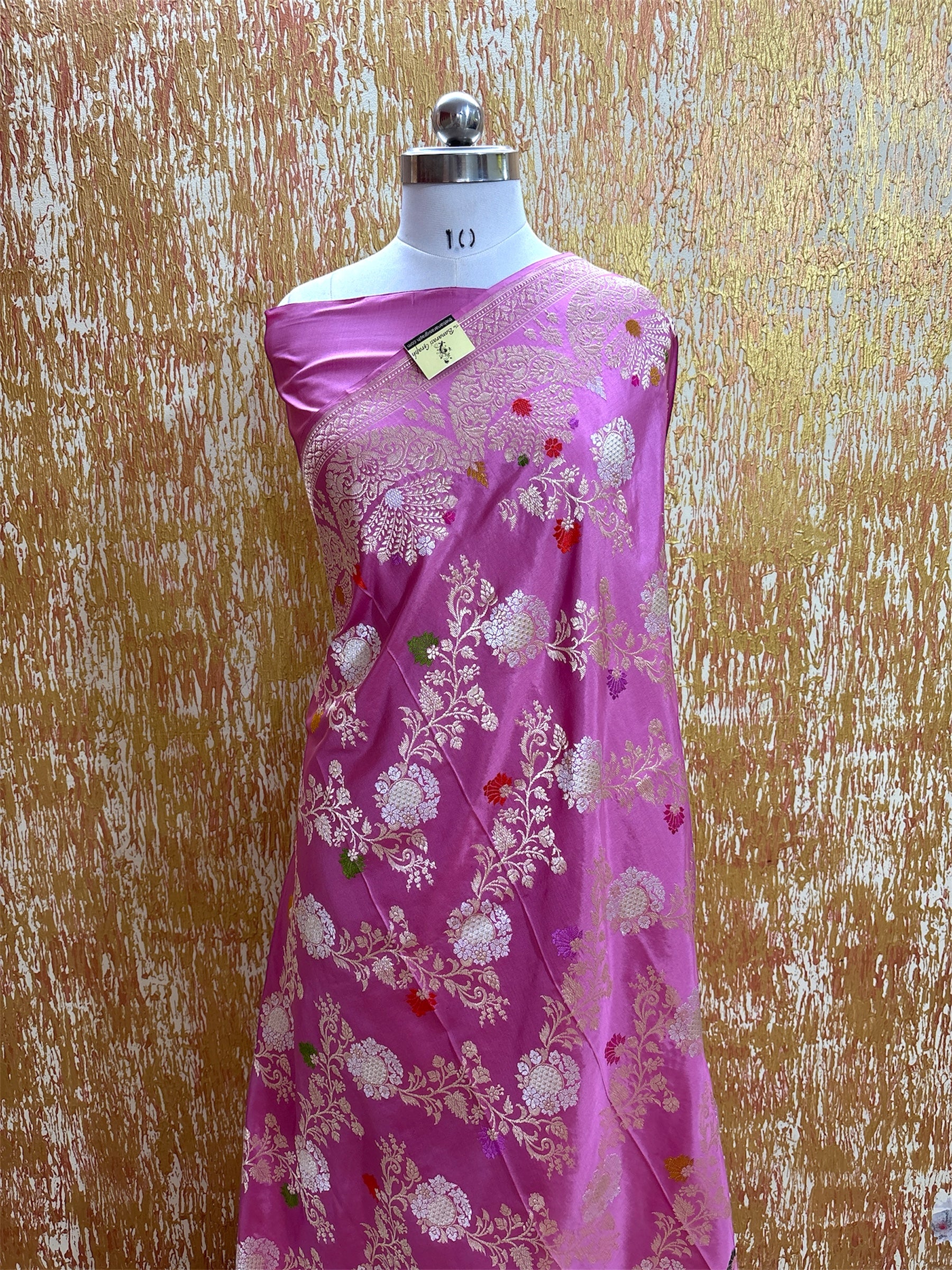 Pink Pure Katan Handloom Silk - All Over Jaal Work Kadhua Motifs with Meenakari Sona Rupa Banarasi Saree