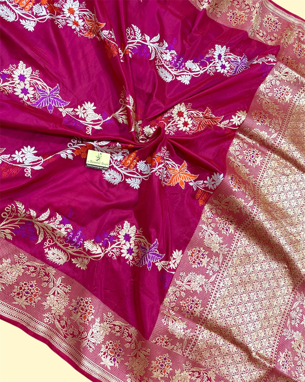 Hot Pink Pure Katan Handloom Silk - Kadhua Motifs Sona Rupa With Meenakari Banarasi Saree