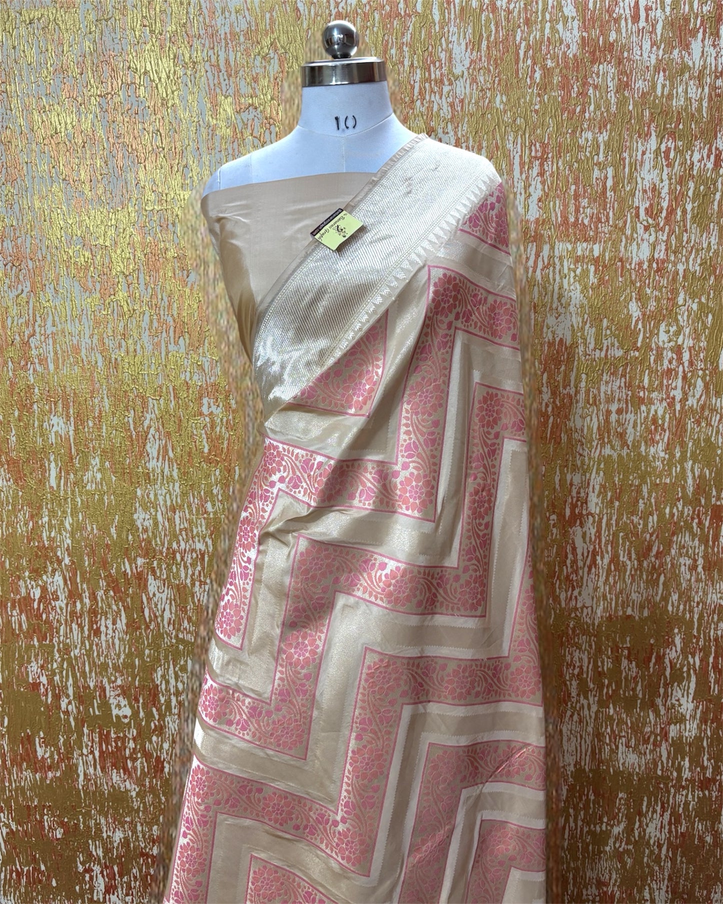 Tussar Pure Katan Handloom Silk - Zig Zag Jaal Work With Meenakari Banarasi Saree