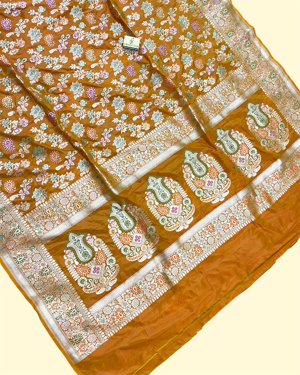 Rust Pure Katan Handloom Silk - All Over Jaal Work with Meenakari Banarasi Saree