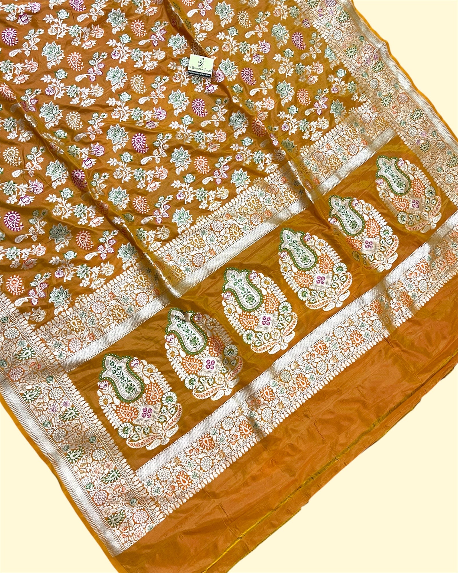 Rust Pure Katan Handloom Silk - All Over Jaal Work with Meenakari Banarasi Saree