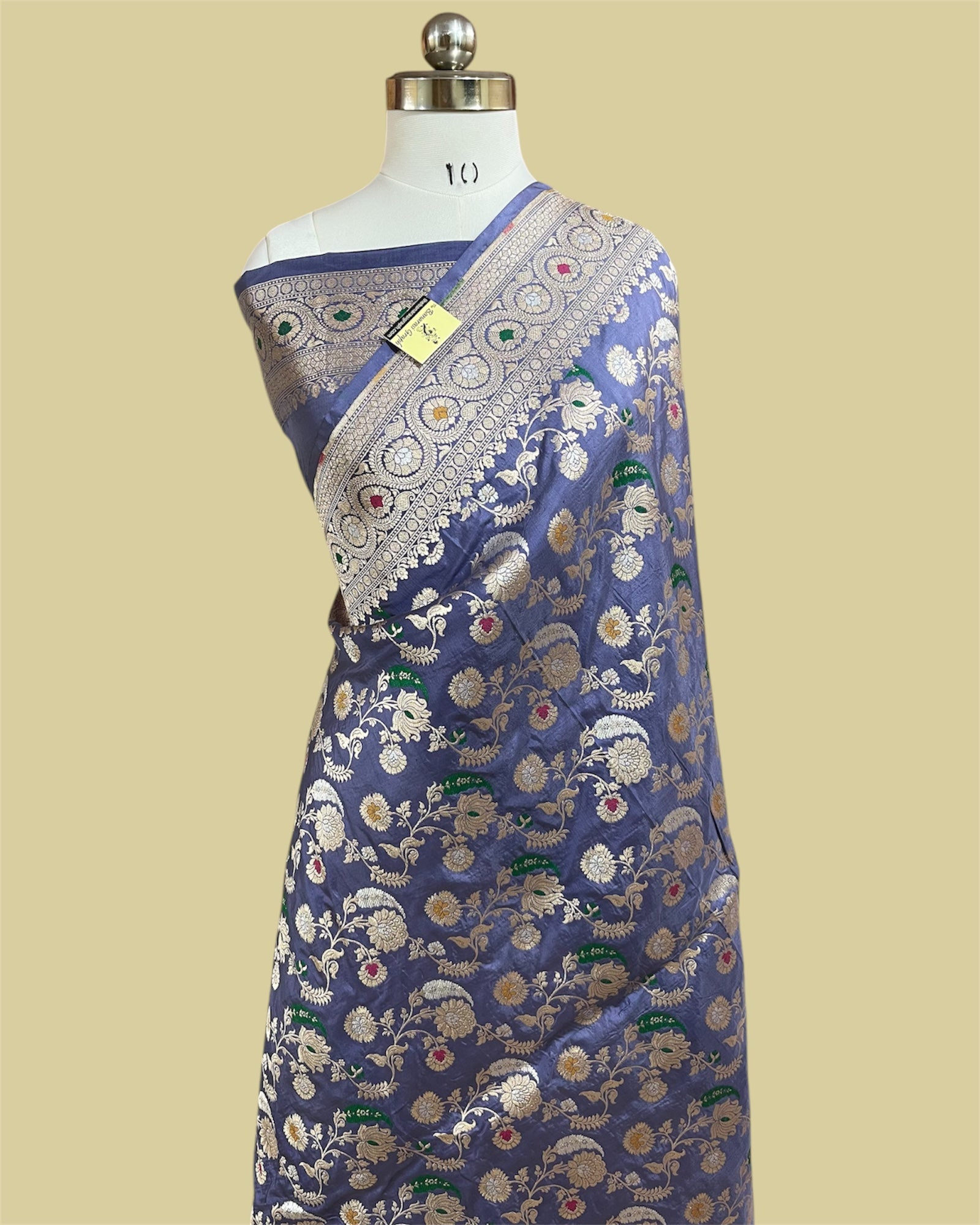 Grey Pure Katan Handloom Silk - All Over Jaal Work with Tilfi Meenakari Banarasi Saree