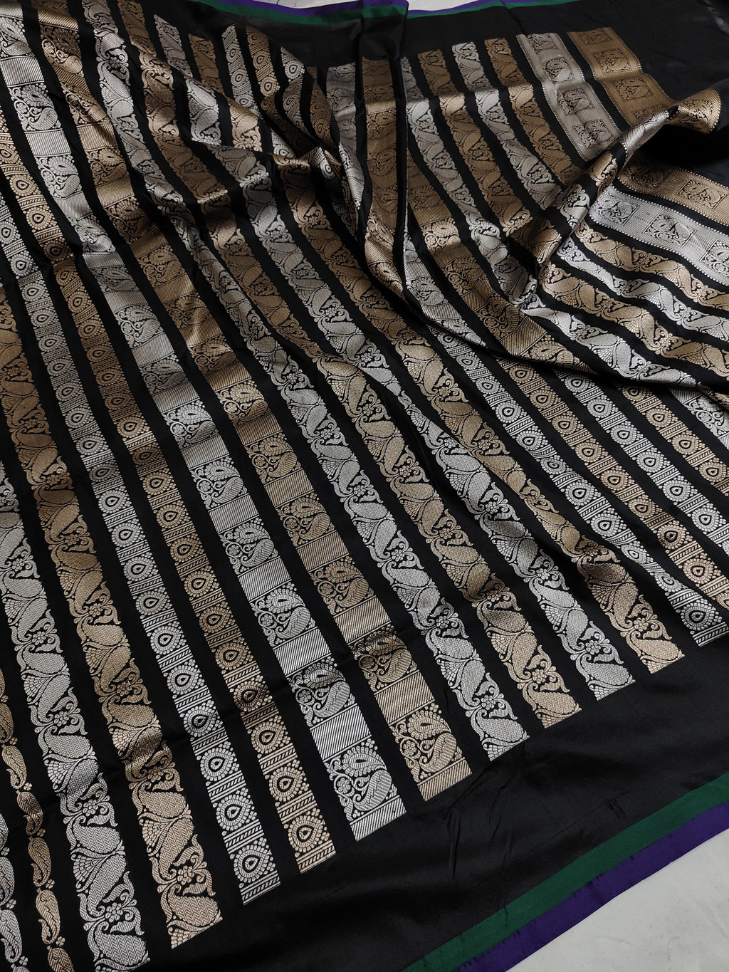 Nita Ambani Black Pure Katan Handloom Silk - Sona Rupa Strip Work Banarasi Saree