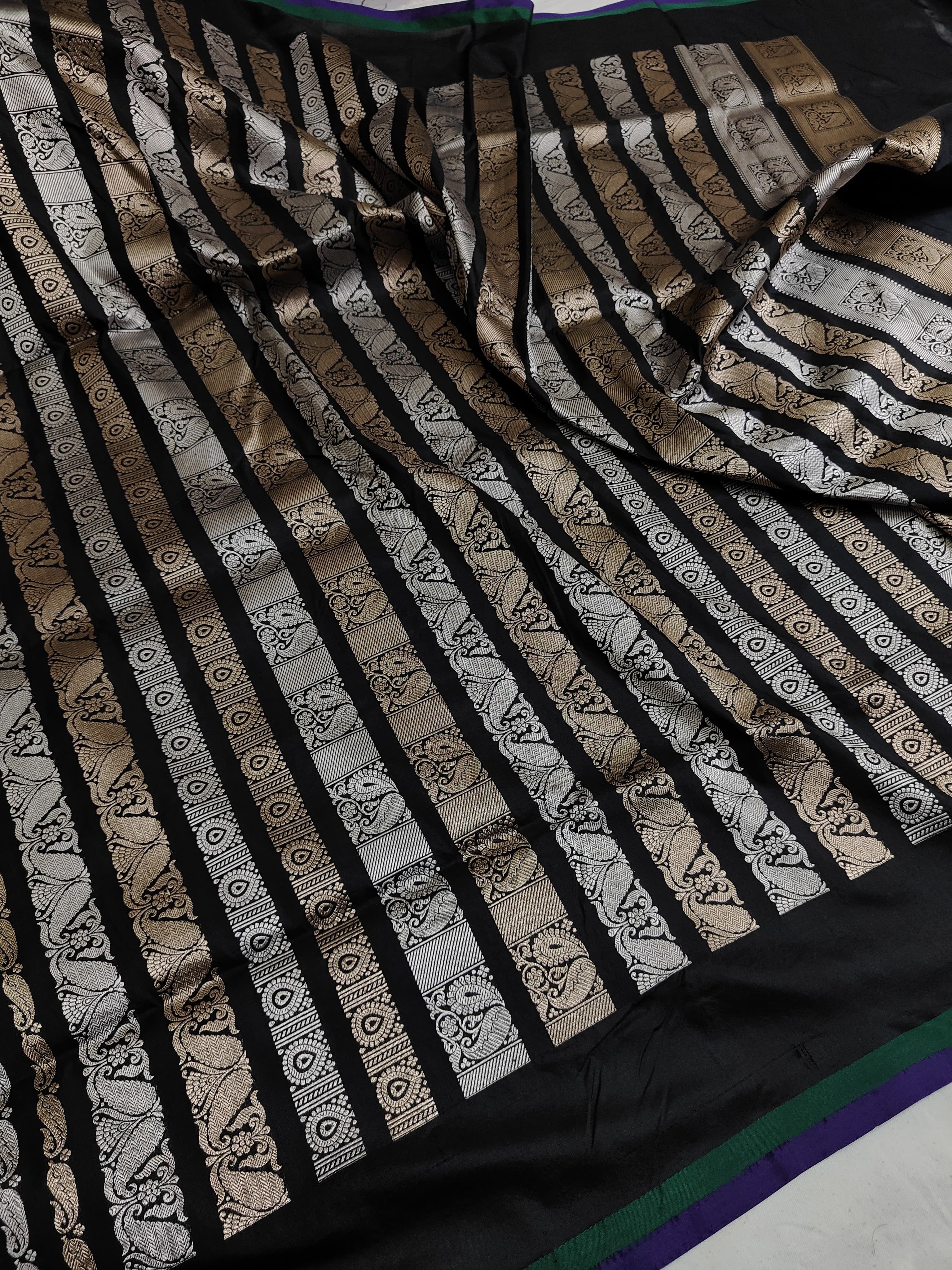Nita Ambani Black Pure Katan Handloom Silk - Sona Rupa Strip Work Banarasi Saree