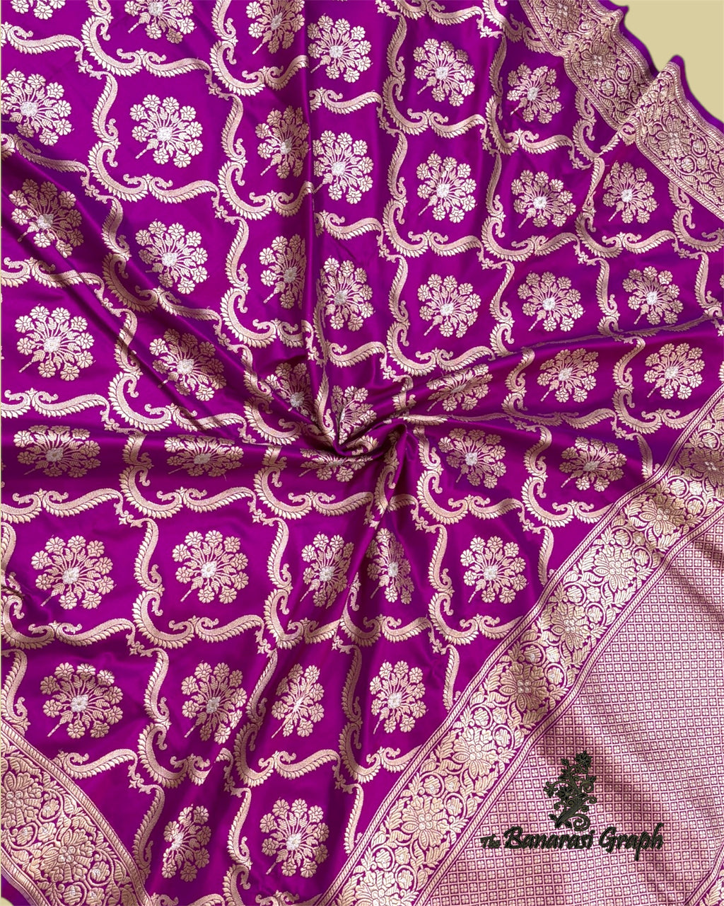 Majenta Pure Katan Handloom Silk - All Over Kadhua jaal Work with Meenakari Banarasi Saree