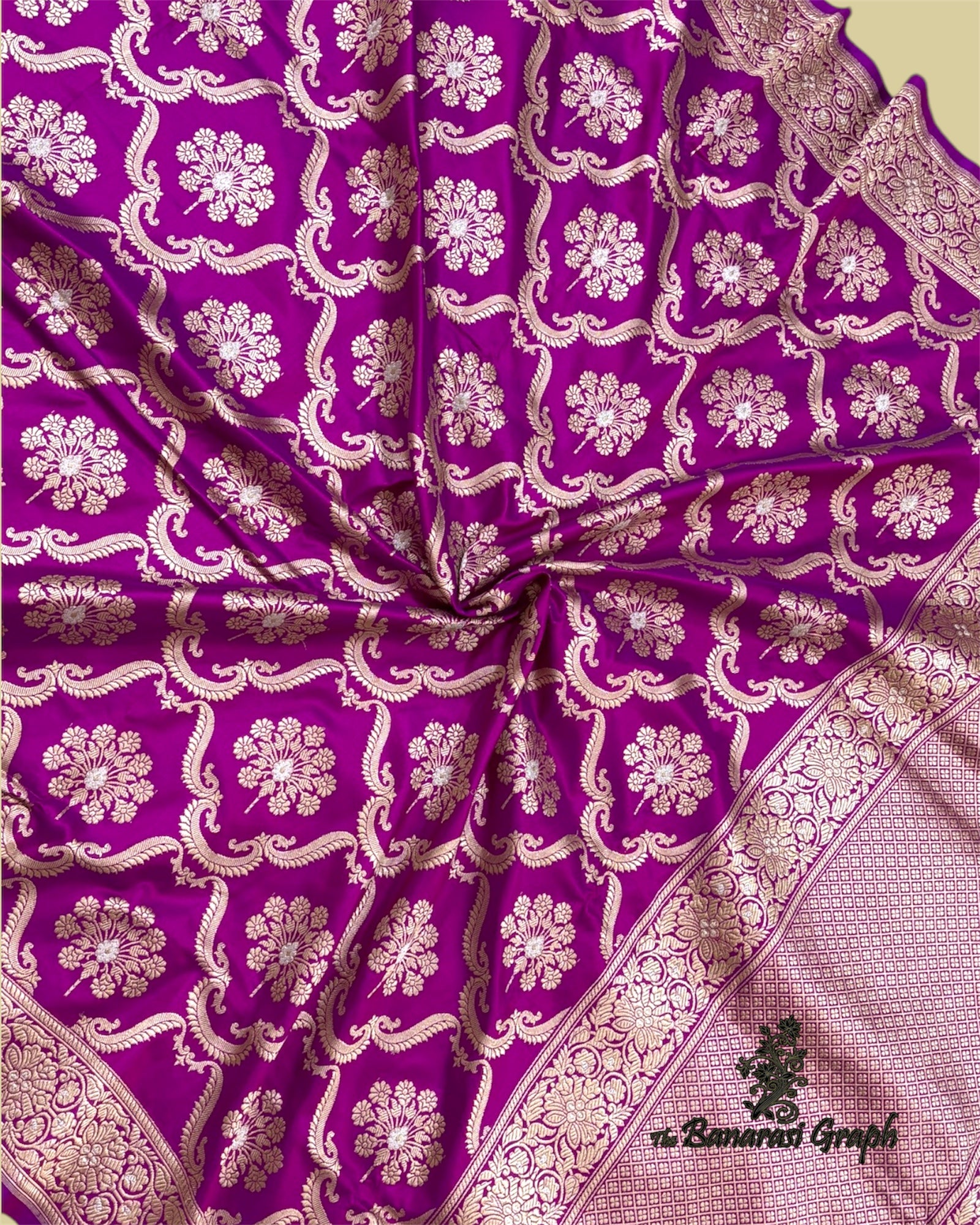 Majenta Pure Katan Handloom Silk - All Over Kadhua jaal Work with Meenakari Banarasi Saree