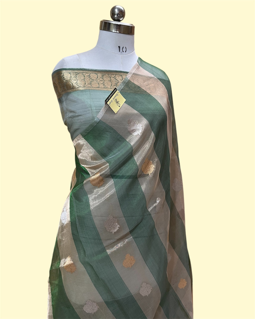 Pure Tissue Handloom Silk - Kadhua Motifs Strip Sona Rupa Banarasi Saree