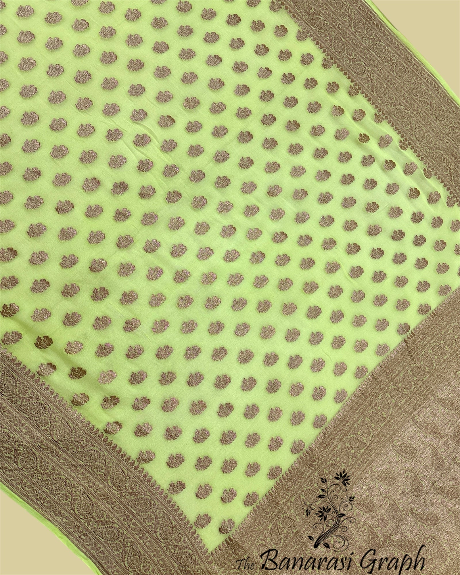 Light Green Khaddi Georgette Antique Zari - Pure Banarasi Saree