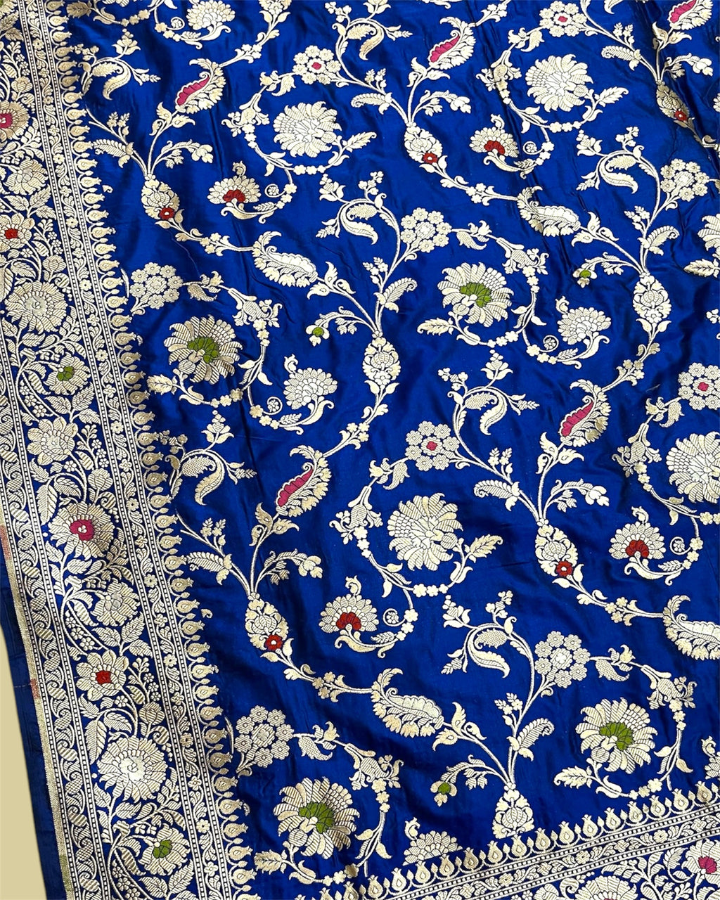 Royal Blue Pure Katan Handloom Silk - All Over Jaal Work With Tilfi Meenakari Banarasi Saree