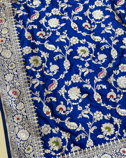 Royal Blue Pure Katan Handloom Silk - All Over Jaal Work With Tilfi Meenakari Banarasi Saree