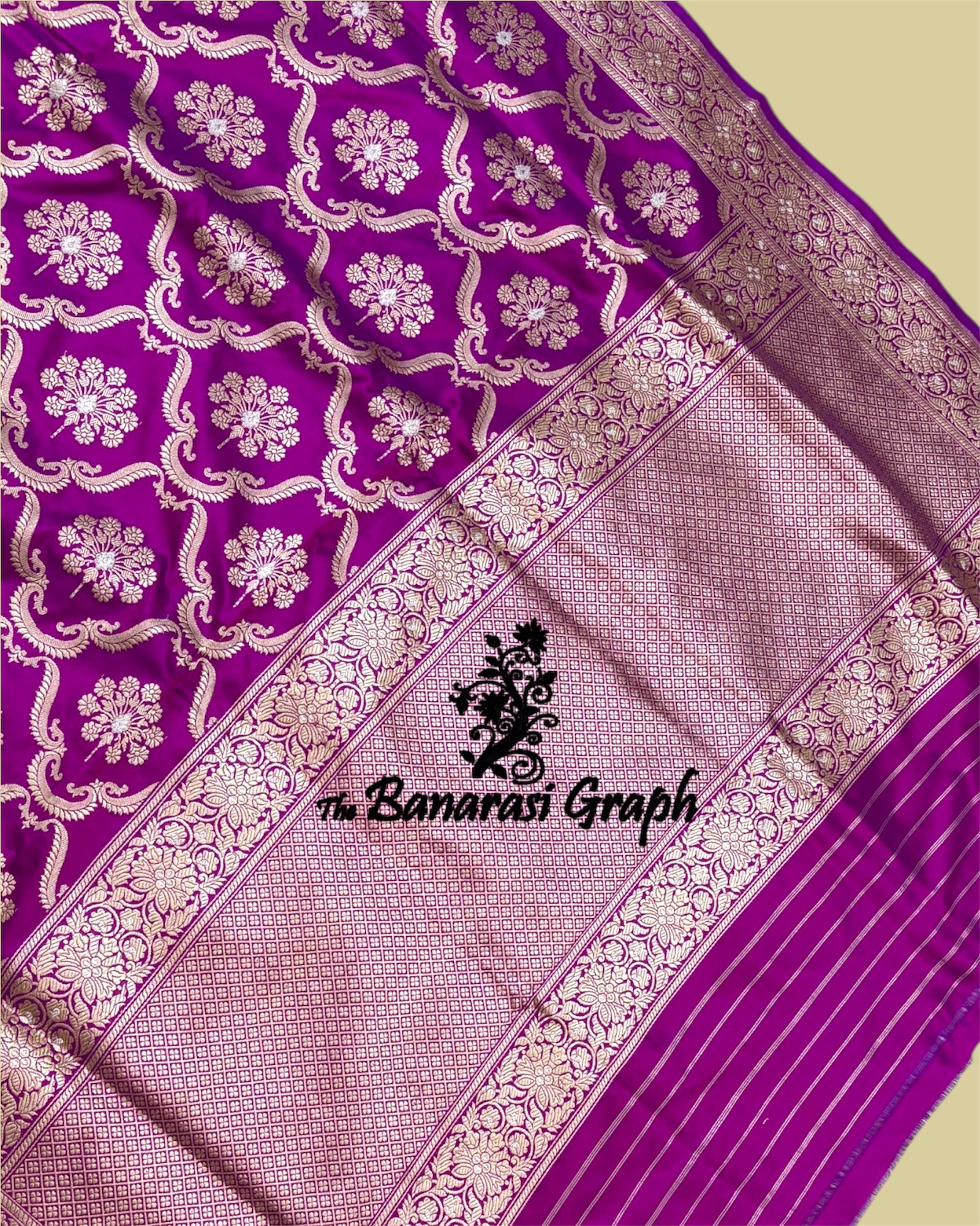 Majenta Pure Katan Handloom Silk - All Over Kadhua jaal Work with Meenakari Banarasi Saree