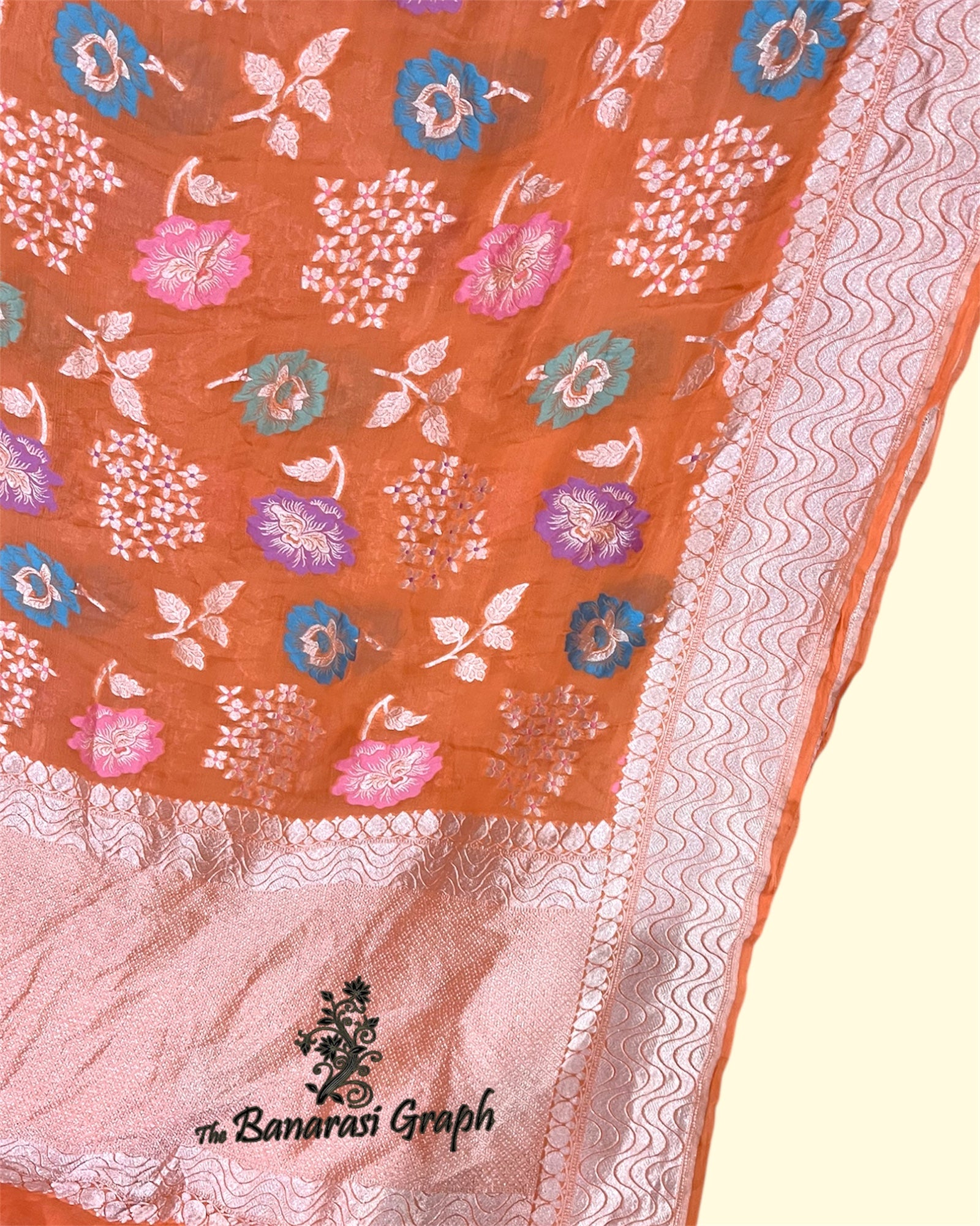 Pure Khaddi Georgette Water Zari - All Over Jaal Work with Meenakari Banarasi Saree