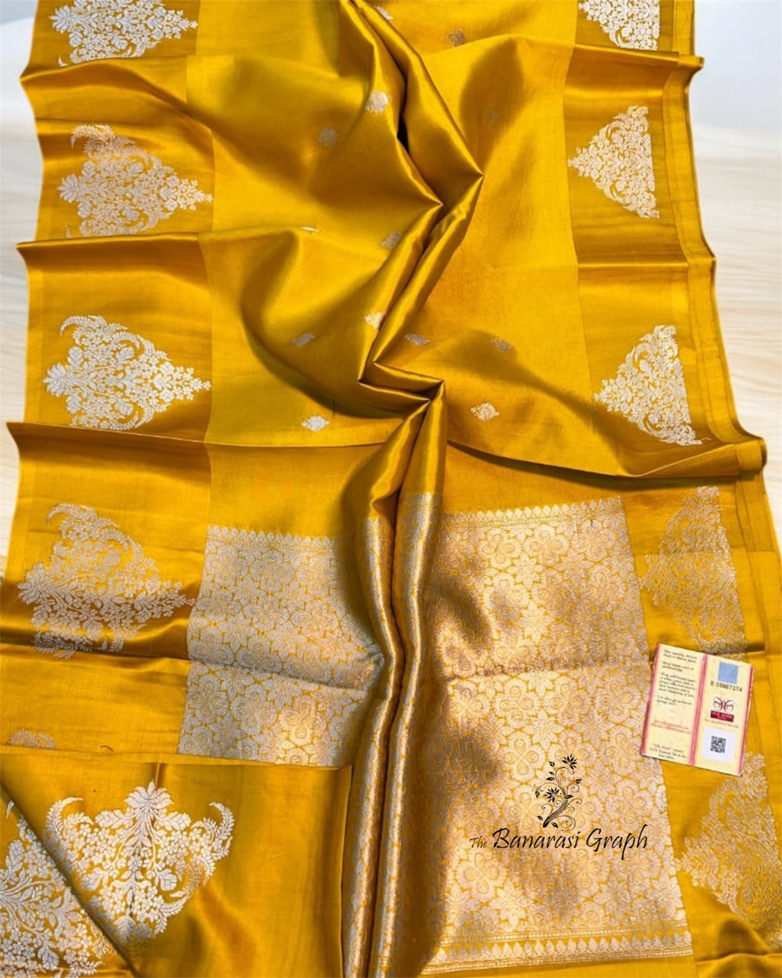 Gold Pure Raw Mango Kadhua Handloom Silk - Banarasi Saree
