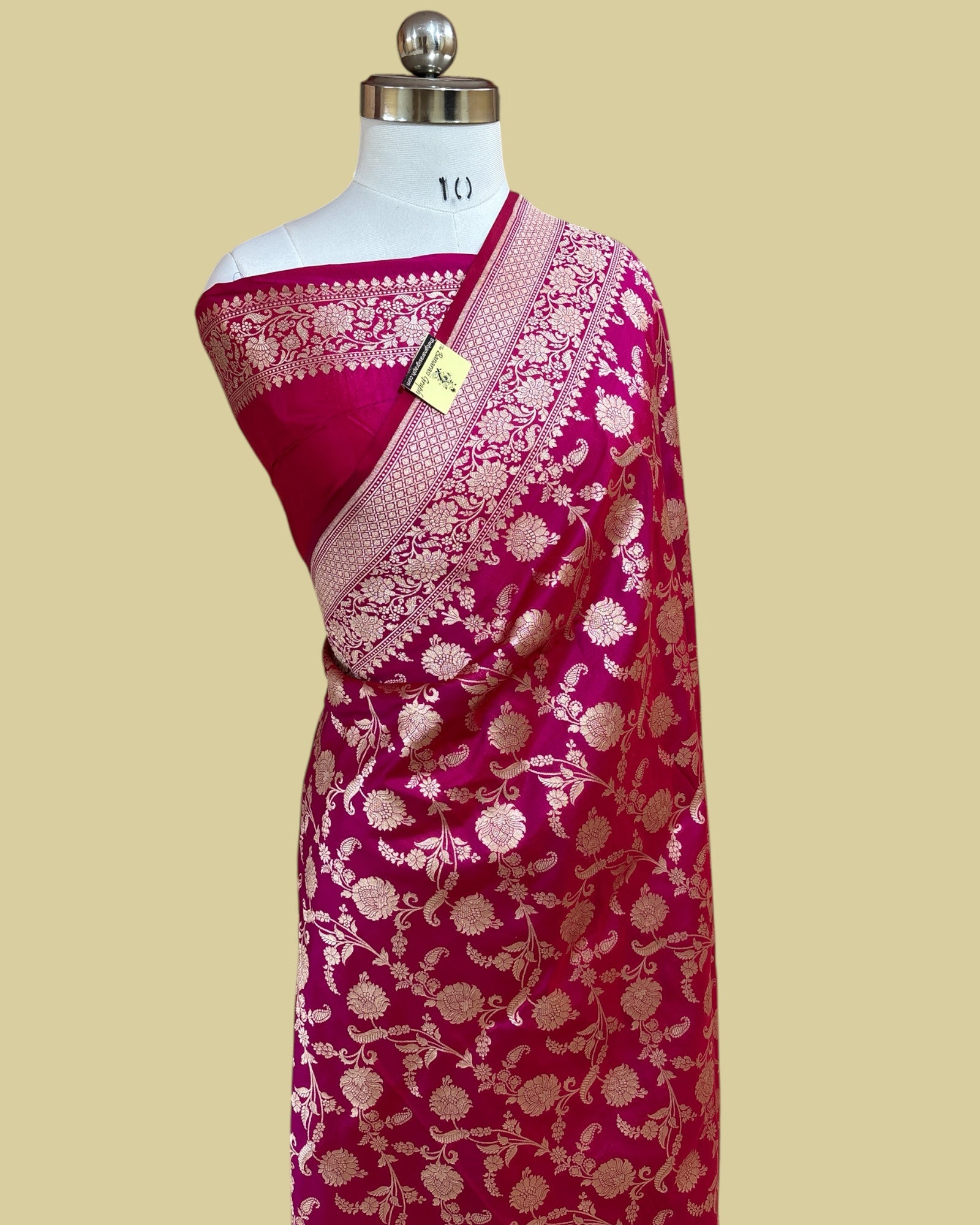 Hot Pink Pure Katan Handloom Silk - All Over Jaal Work Banarasi Saree