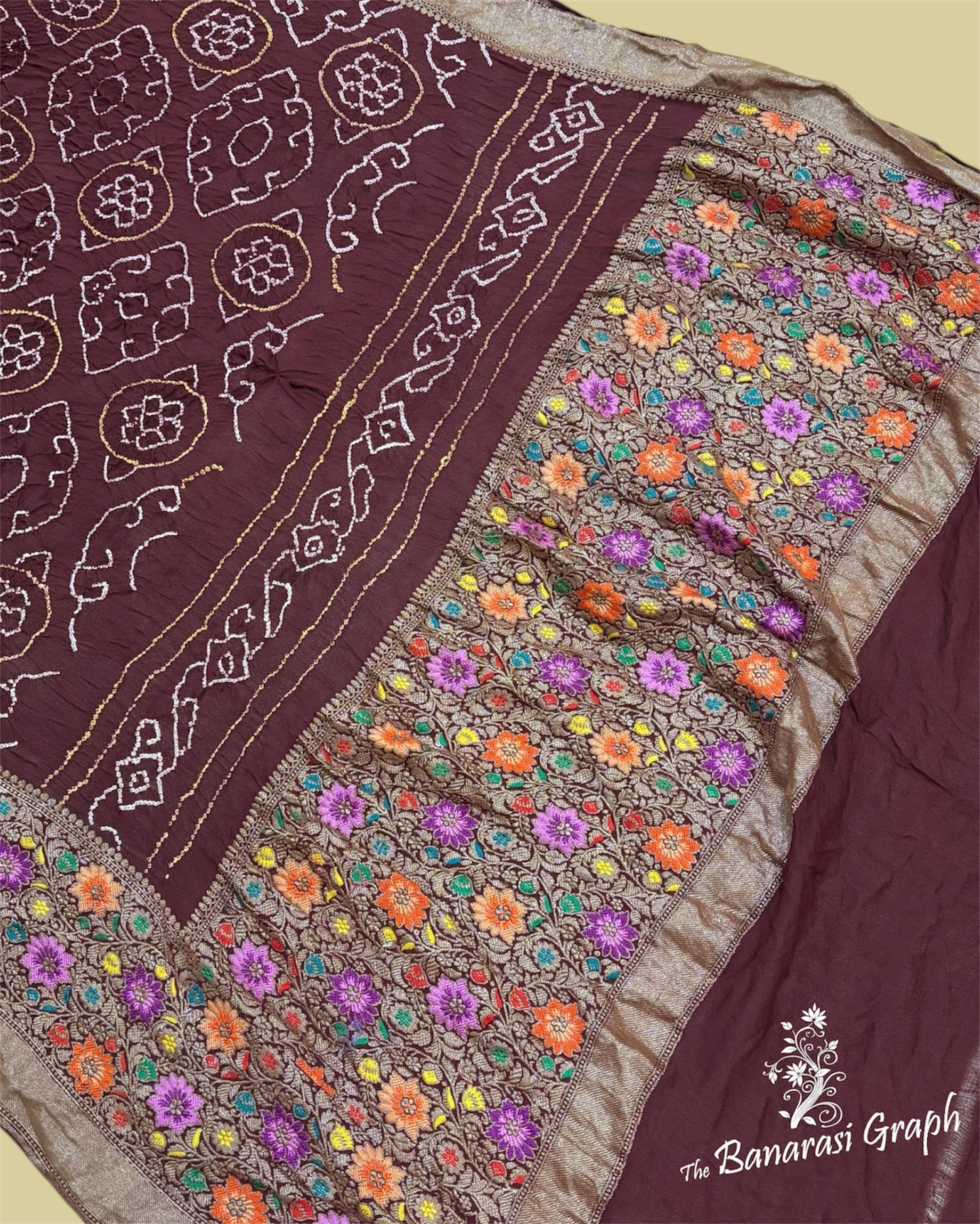 Pure Khaddi Georgette Handloom Bhandhni with Kadhua Border - Banarasi Saree