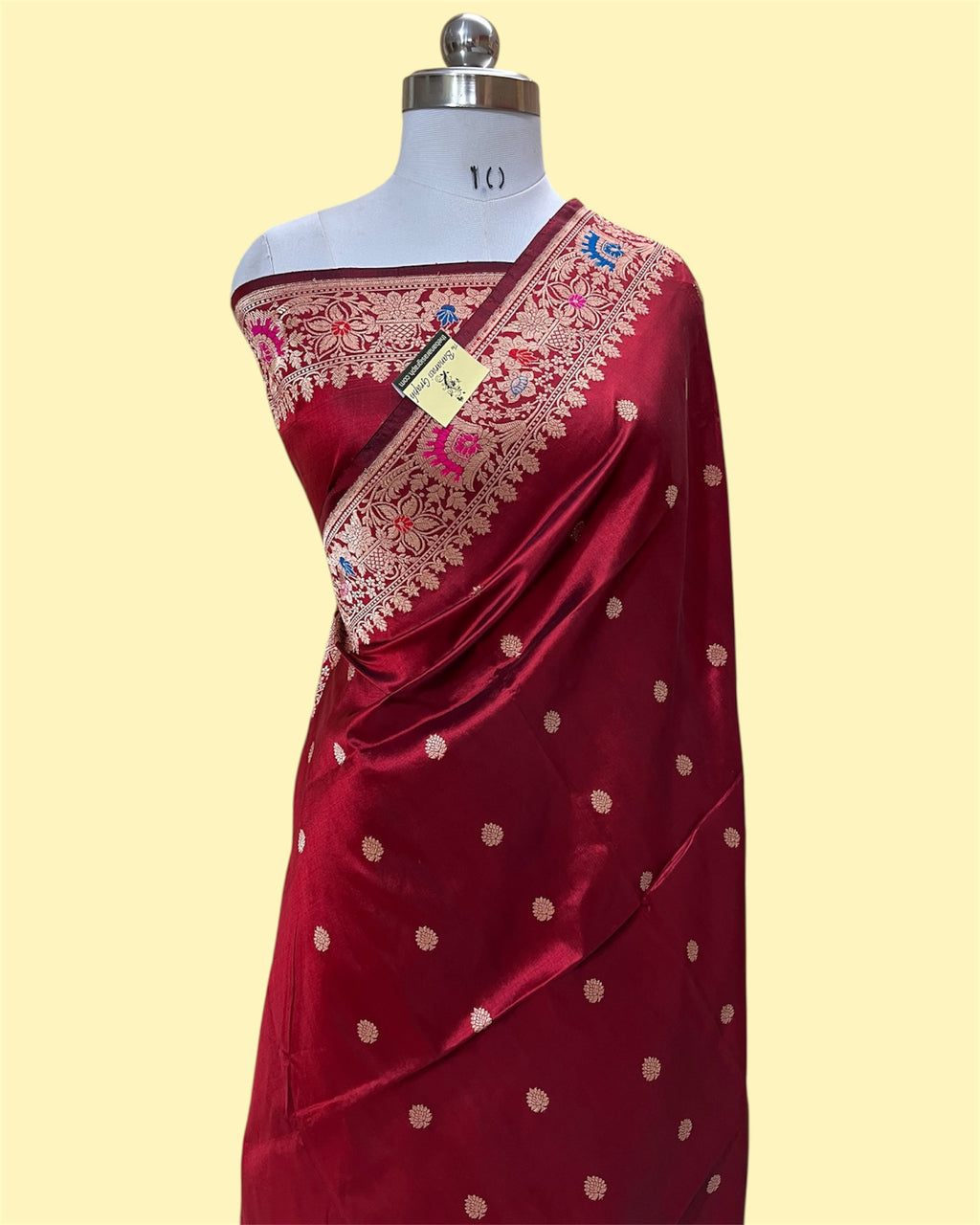 Maroon Pure Katan Handloom Silk - Kadhua Motifs with Meenakari Banarasi Saree