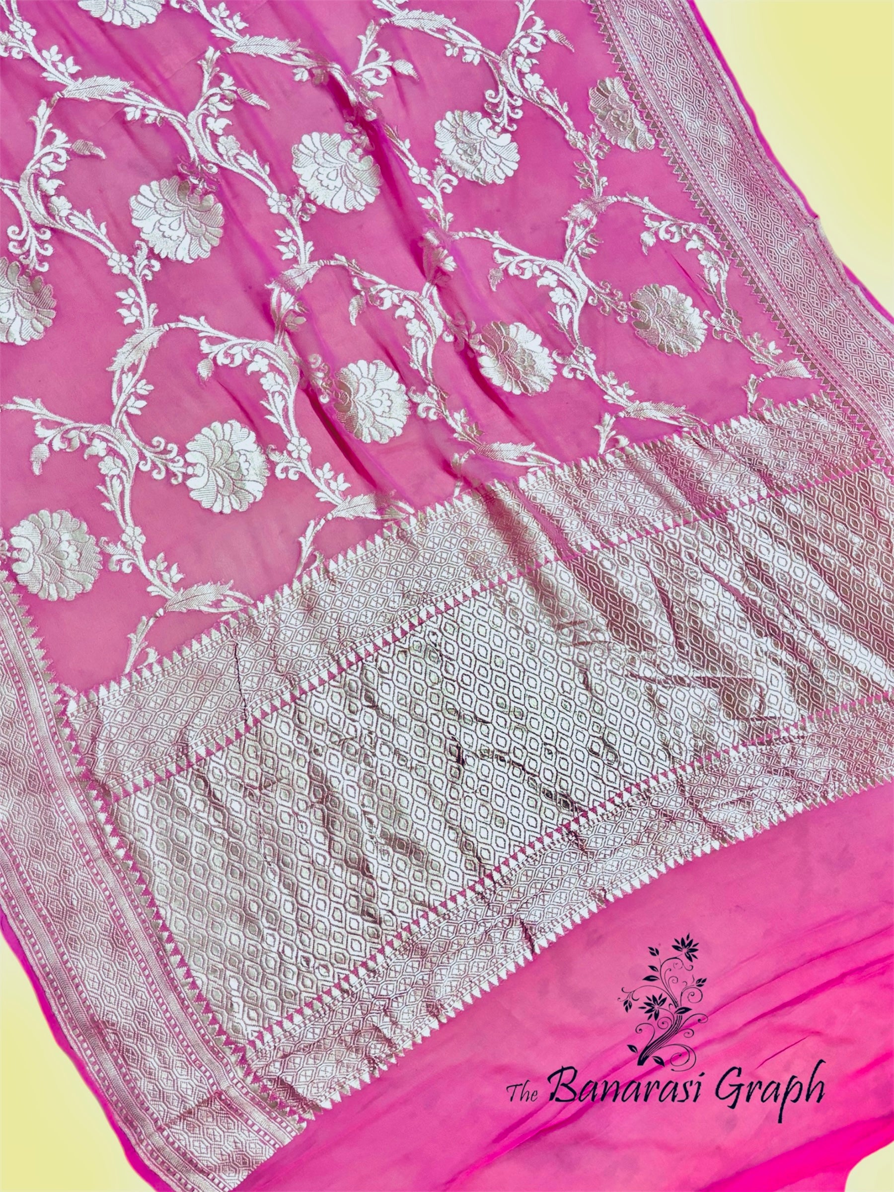 Khaddi Georgette Water Zari - All Over Jaal Work Pure Banarasi Saree