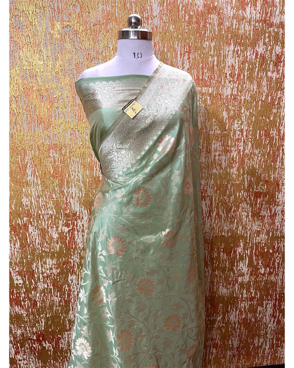 Pista Pure Katan Handloom Silk - All Over Jaal Work With Meenakari Banarasi Saree
