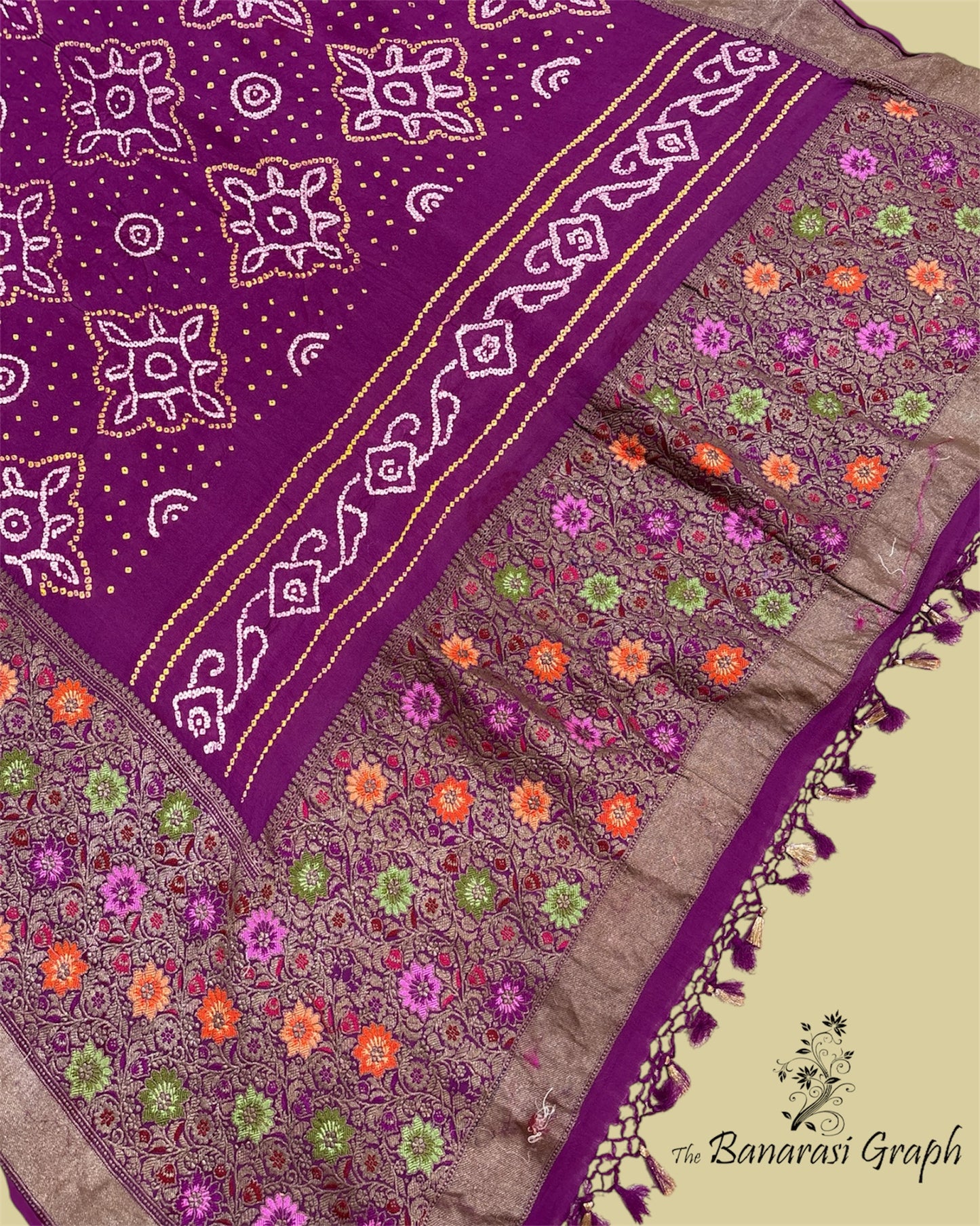 Pure Khaddi Georgette Handloom Bhandhni with Kadhua Border - Banarasi Saree