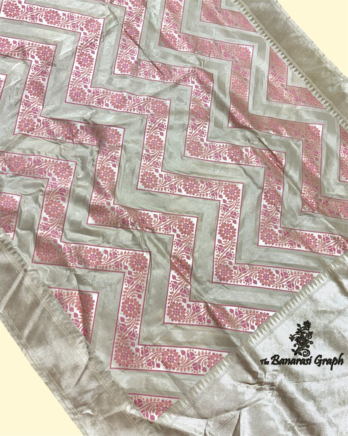 Tussar Pure Katan Handloom Silk - Zig Zag Jaal Work With Meenakari Banarasi Saree