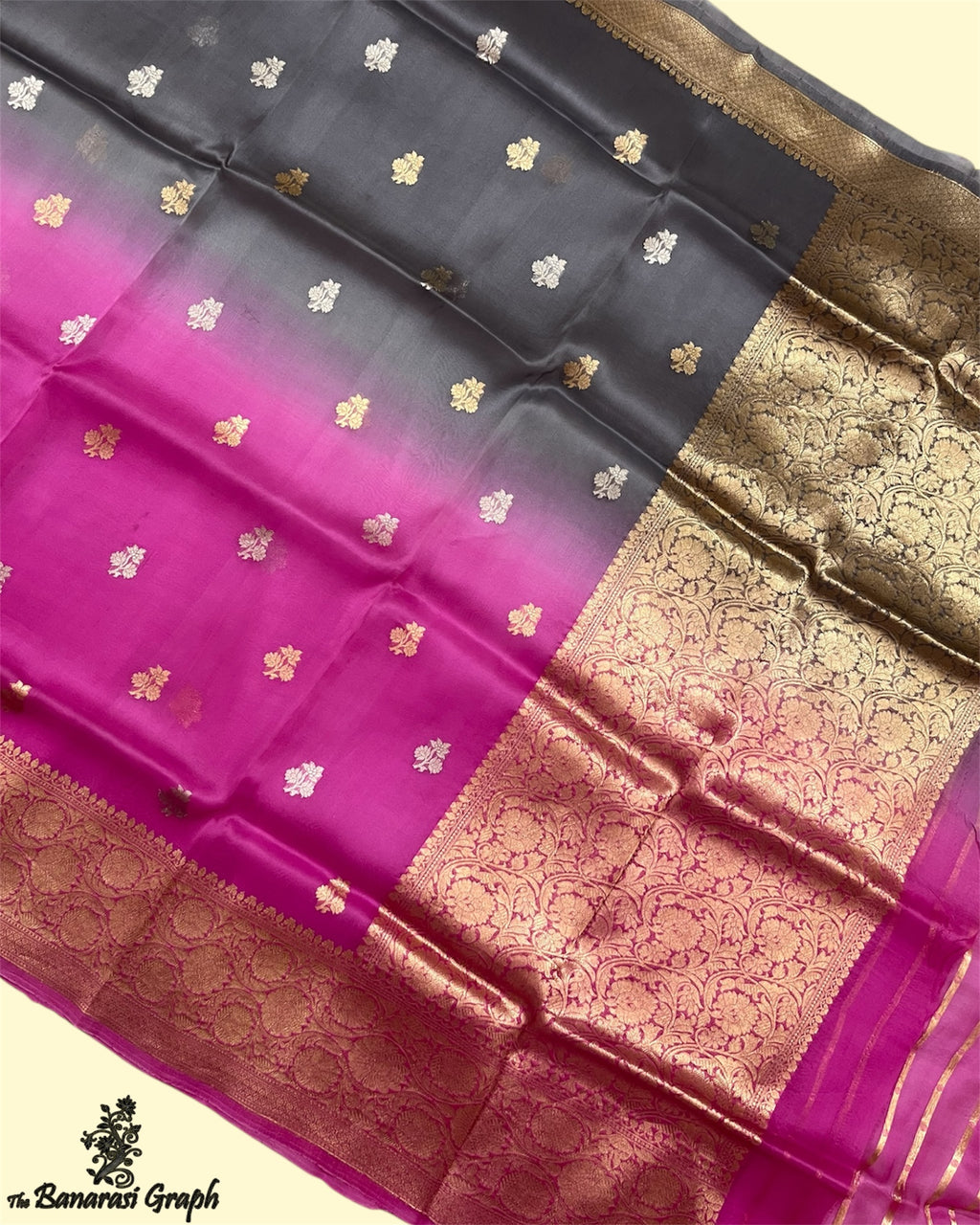 Dual Shade Pure Kora Handloom Silk - Kadhua Motifs Sona Rupa Banarasi Saree
