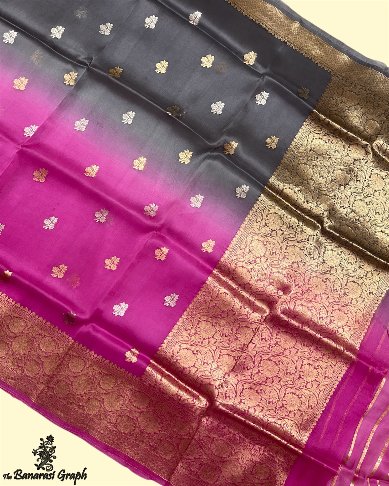 Dual Shade Pure Kora Handloom Silk - Kadhua Motifs Sona Rupa Banarasi Saree