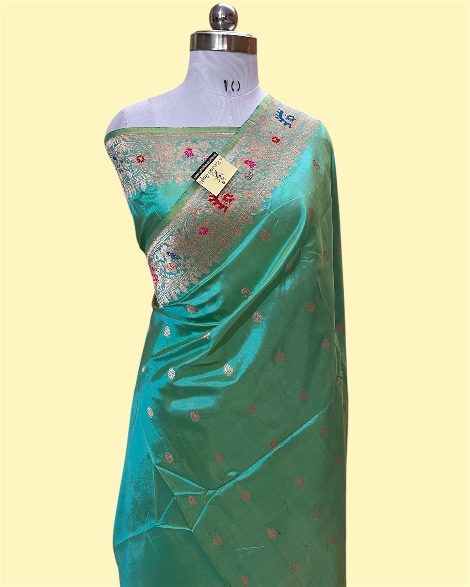 C Green Pure Katan Handloom Silk - Kadhua Motifs with Meenakari Banarasi Saree