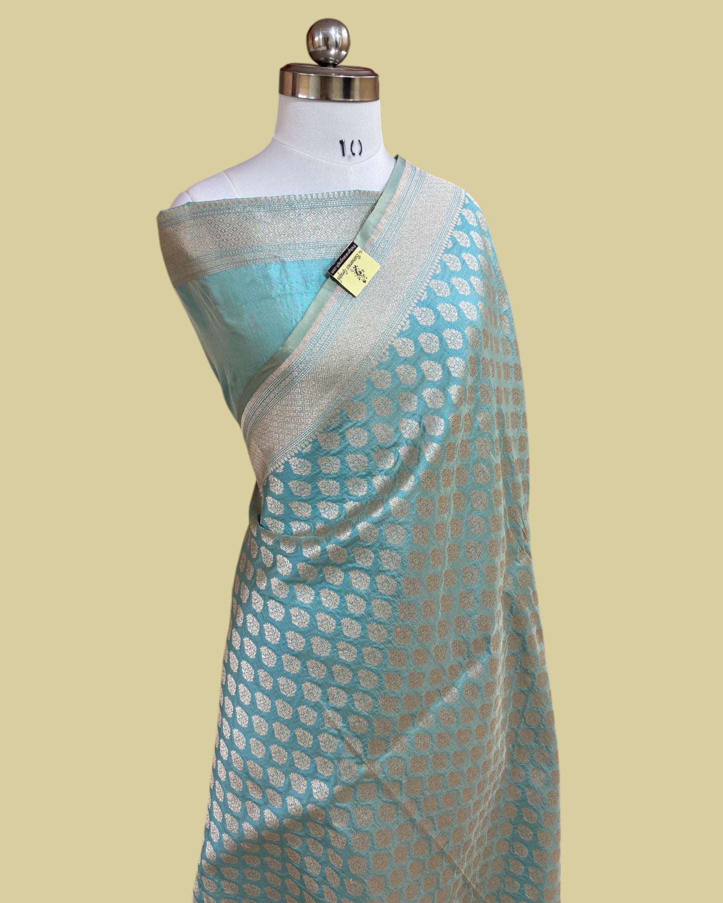 Aqua Blue Pure Katan Uppada Handloom Silk - All Over Booti Work Banarasi Saree