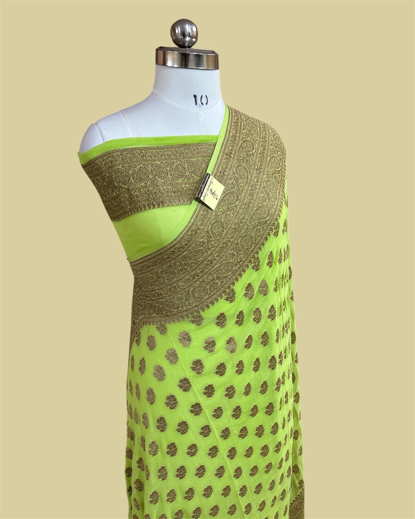 Light Green Khaddi Georgette Antique Zari - Pure Banarasi Saree