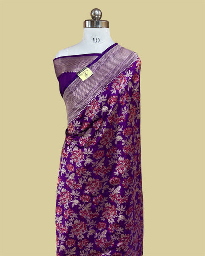 Majenta Pure Katan Handloom Silk - All Over Jaal Work With Meenakari Banarasi Saree