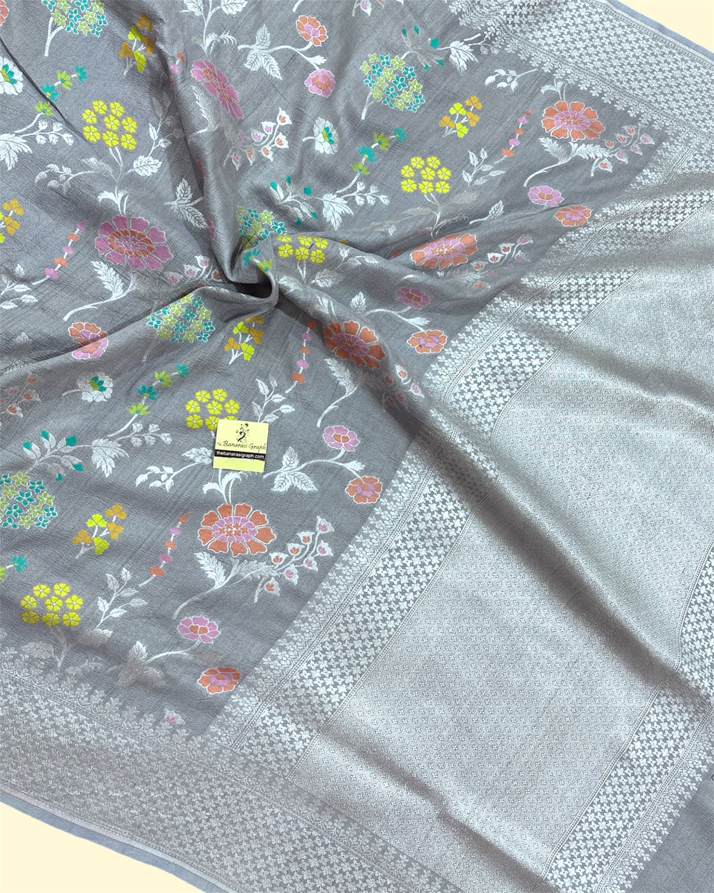 Pure Tussar Georgette - All Over Jaal Work With Meenakari Banarasi Saree