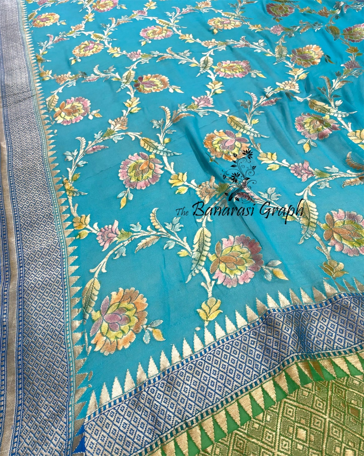 Pure Chiffon Georgette Water Zari Handloom - All Over Jaal Work with Meenakari Banarasi Saree