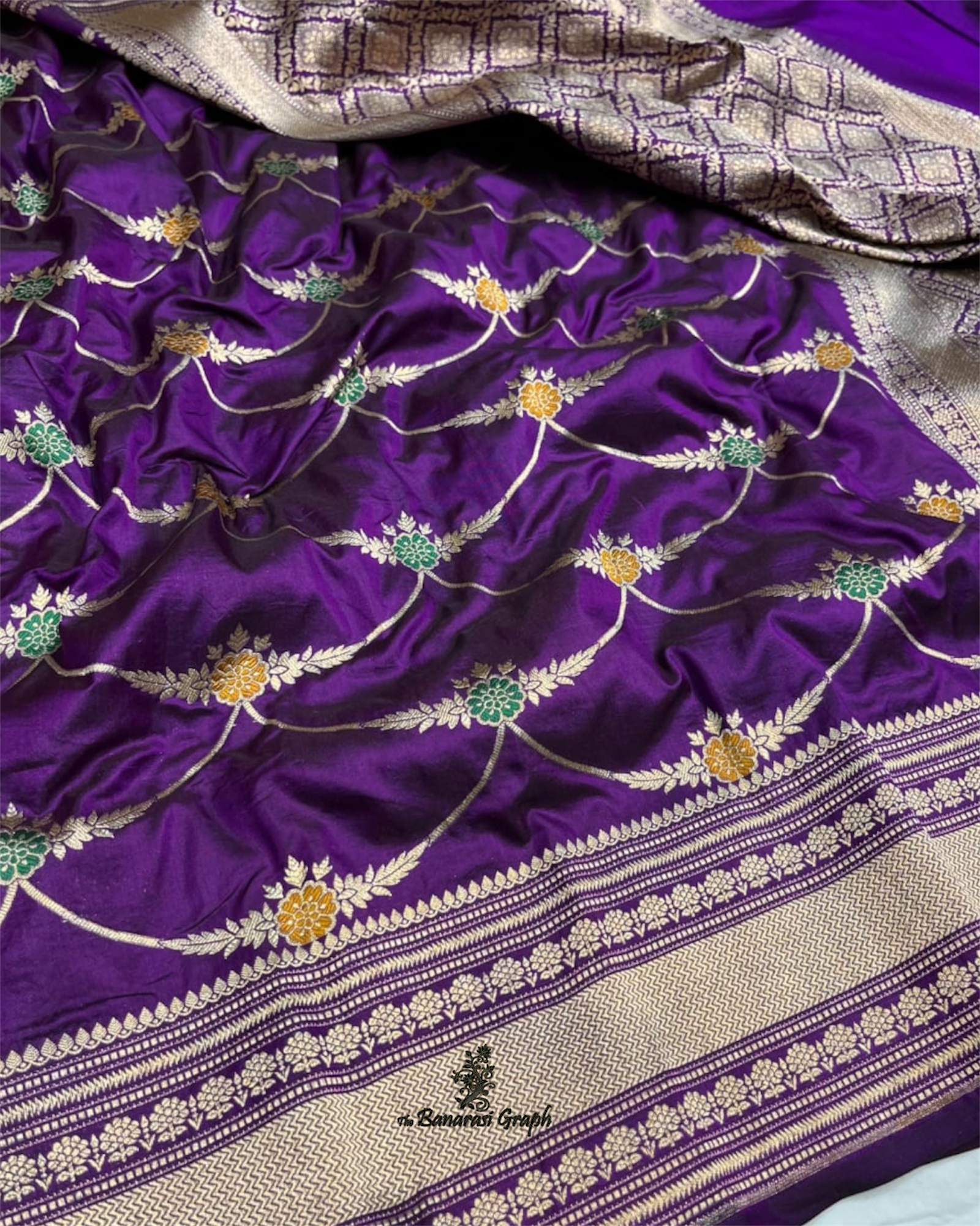 Pure Katan Handloom Silk - Jaal Work with Meenakari Banarasi Saree