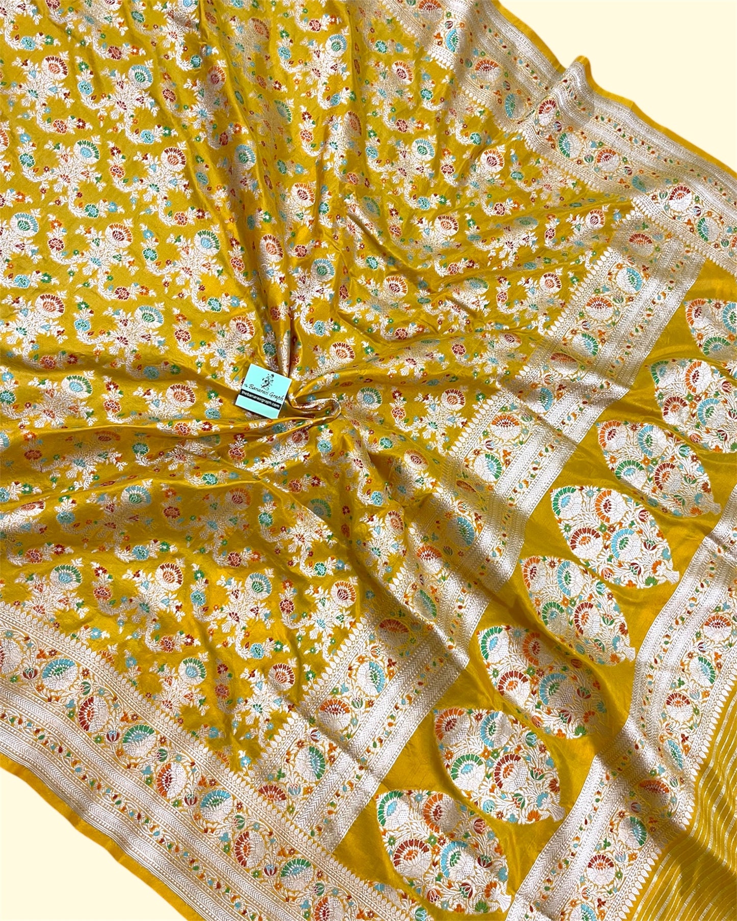 Yellow Pure Katan Handloom Silk - All Over Jaal Work with Meenakari Banarasi Saree