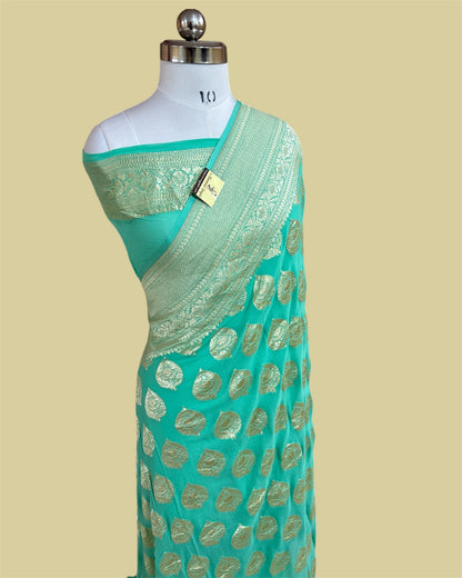 C Green Khaddi Georgette Water Zari - Banarasi Saree