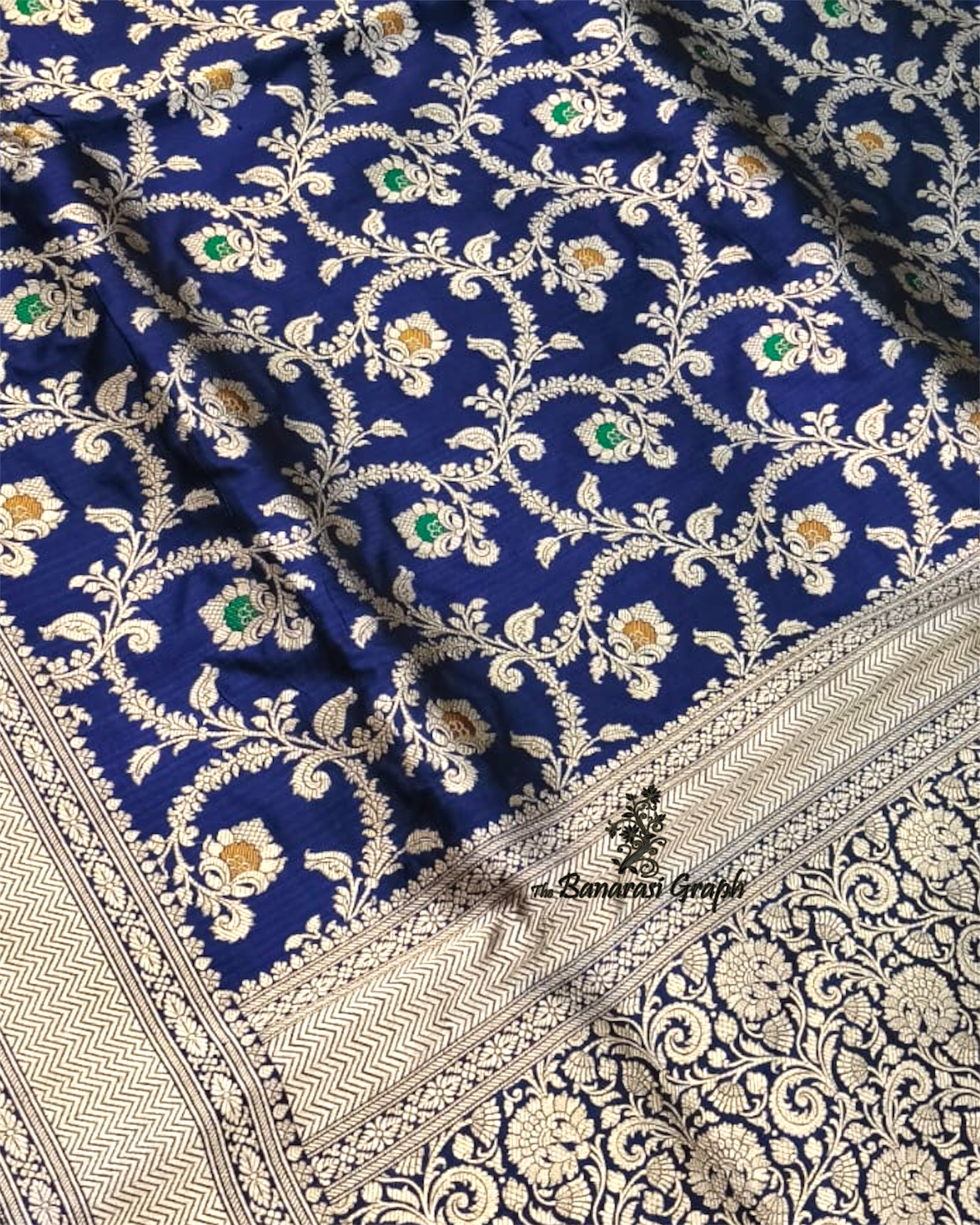 Blue Pure Katan Handloom Silk - All Over Jaal Work with Meenakari Banarasi Saree