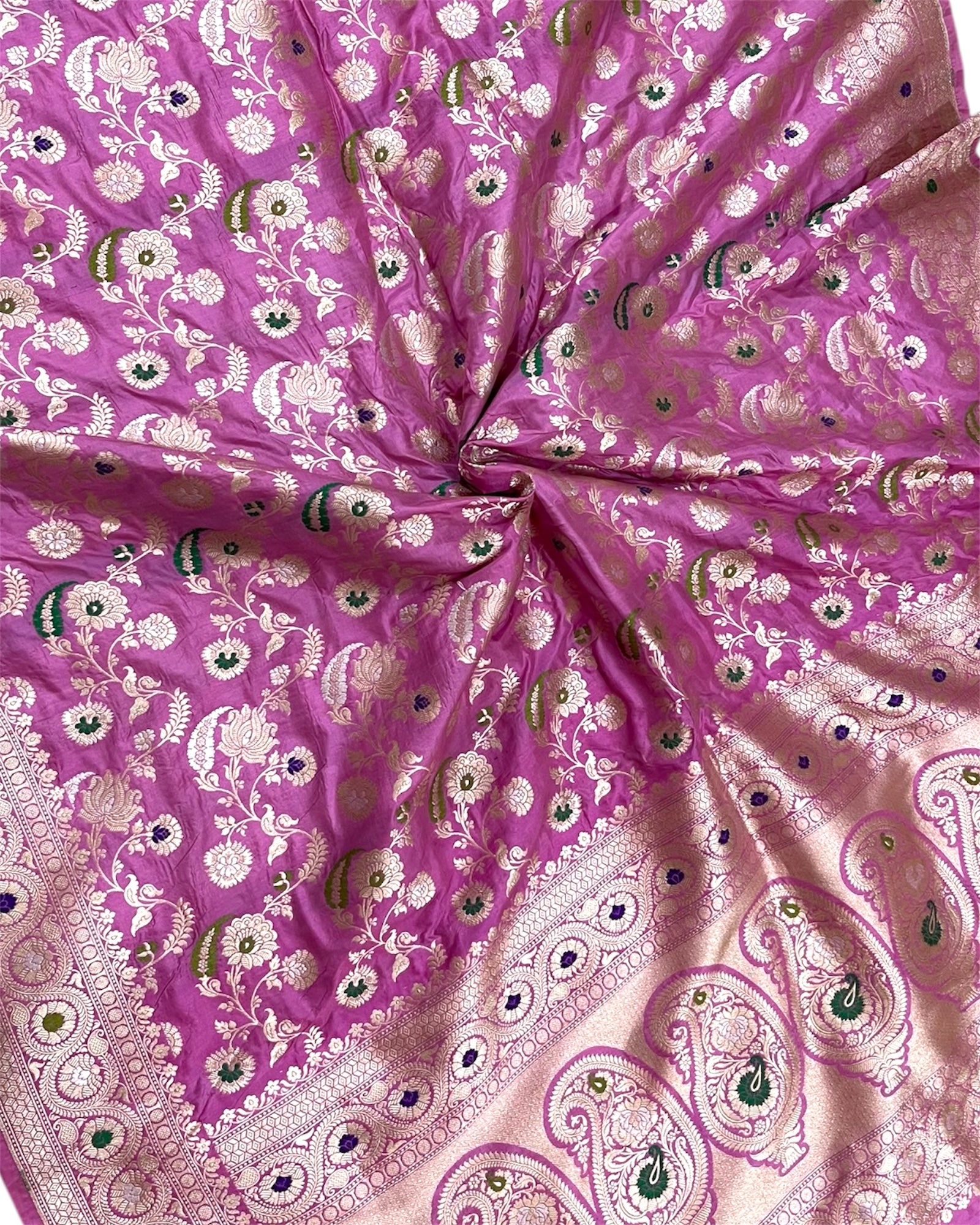 Pink Pure Katan Handloom Silk - All Over Jaal Work With Tilfi Meenakari Banarasi Saree