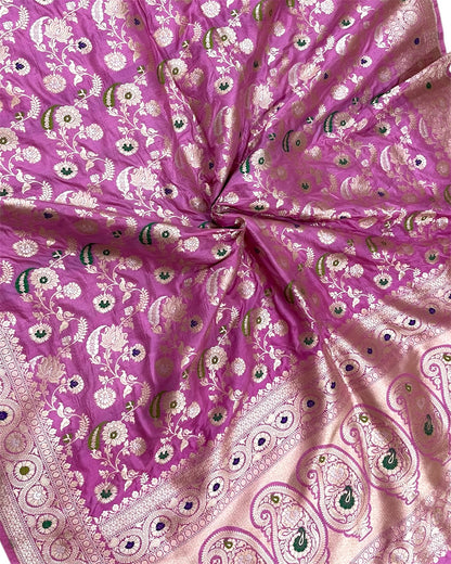 Pink Pure Katan Handloom Silk - All Over Jaal Work With Tilfi Meenakari Banarasi Saree