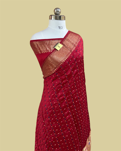 Red Pure Chiniya Bhandej Silk - Banarasi Saree