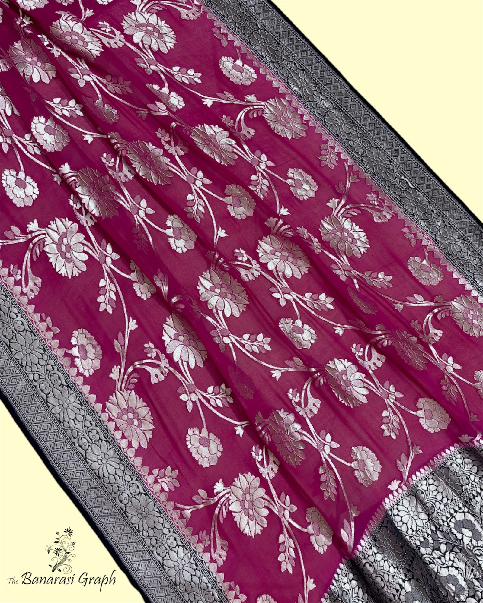 Khaddi Georgette Water Zari - All Over Jaal Work Pure Banarasi Saree